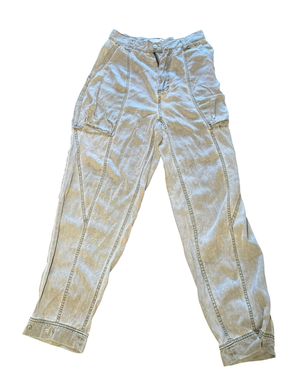Urban Outfitters Olive Acid Wash Seam Panel Pants Size 2 Grey Tan Snap Cuff Y2K